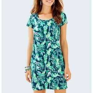 Lilly Pulitzer Short Sleeve Beacon Dress Tidal Wave Lemur Wildlife Pattern Teal